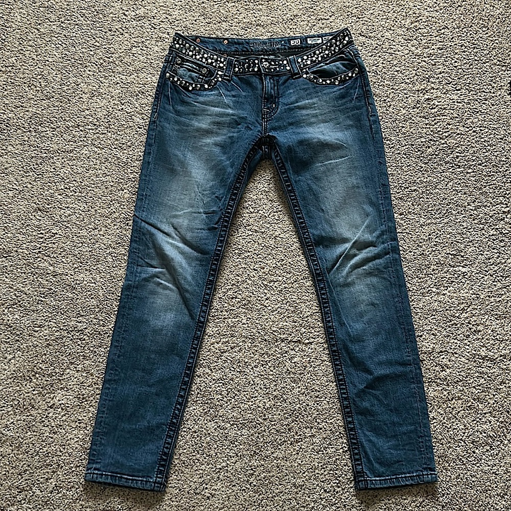 Miss Me Sexy Gems Sand Washed Blue Denim Skinny Jeans Pants **Size 30** 🔥🔥 - Picture 3 of 7